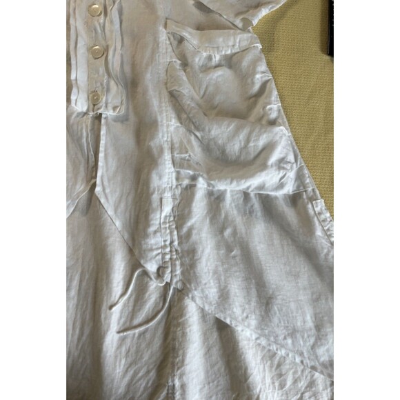Grizas Linen Dress Size S Button Front Lagenlook Minimalist Ruched Bubble Pocket - Picture 7 of 12